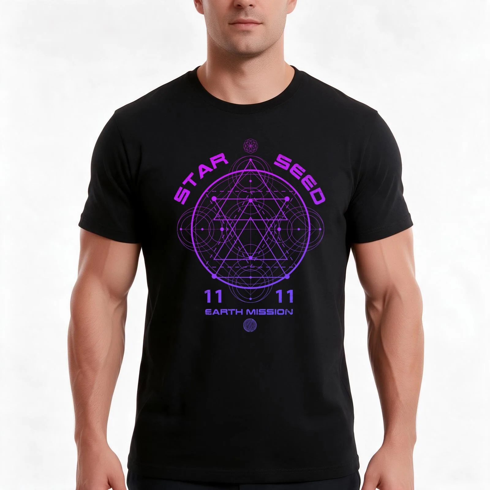 Starseed Sacred Geometry Earth Mission 11:11 T-Shirt, Summer Casual Cotton Tee, Oversized Streetwear Tops, Vintage Graphic Print