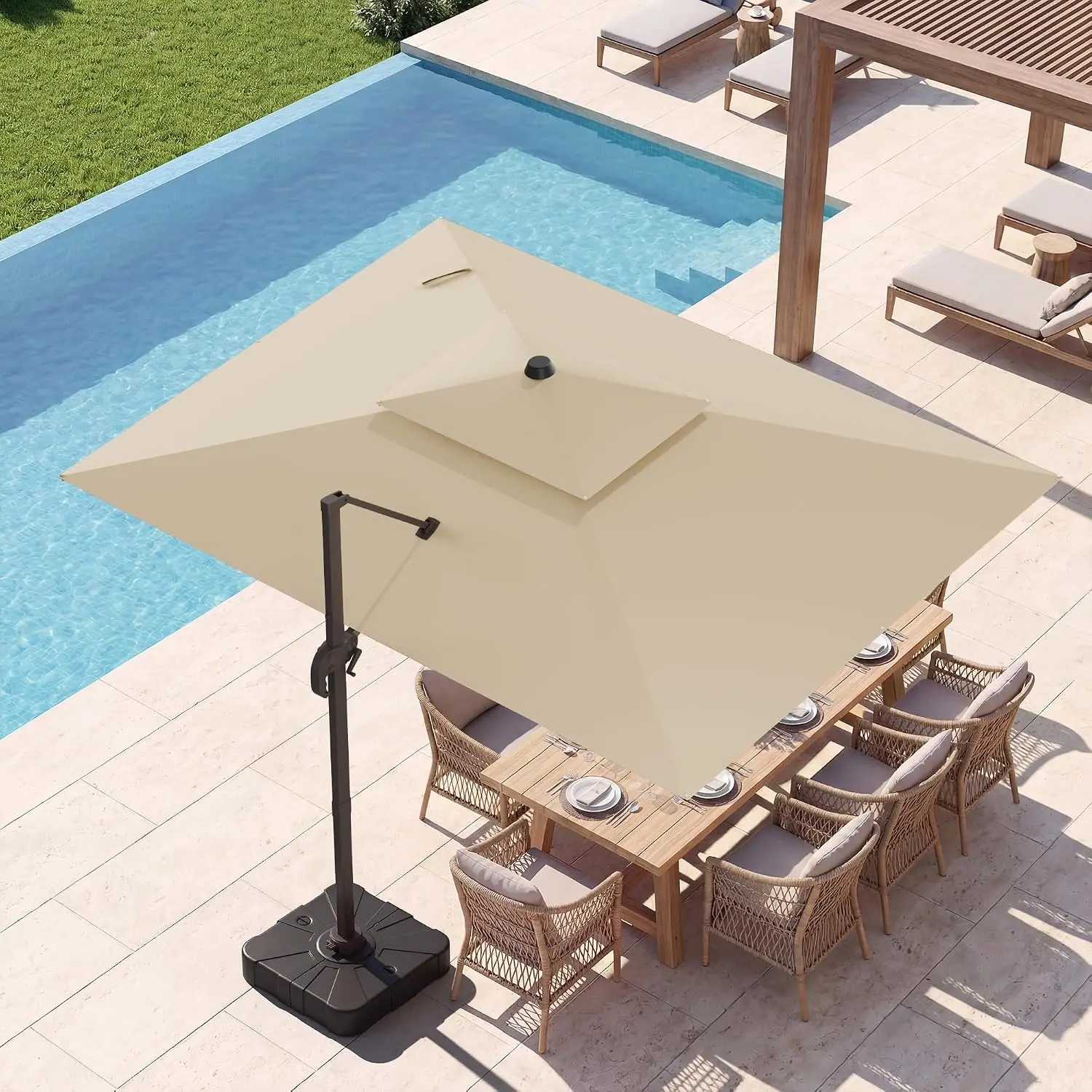 9x12 FT Patio Umbrella with base, Large Cantilever Rectangular Double Top Heavy Duty Offset Umbrellas with 360° Rotation