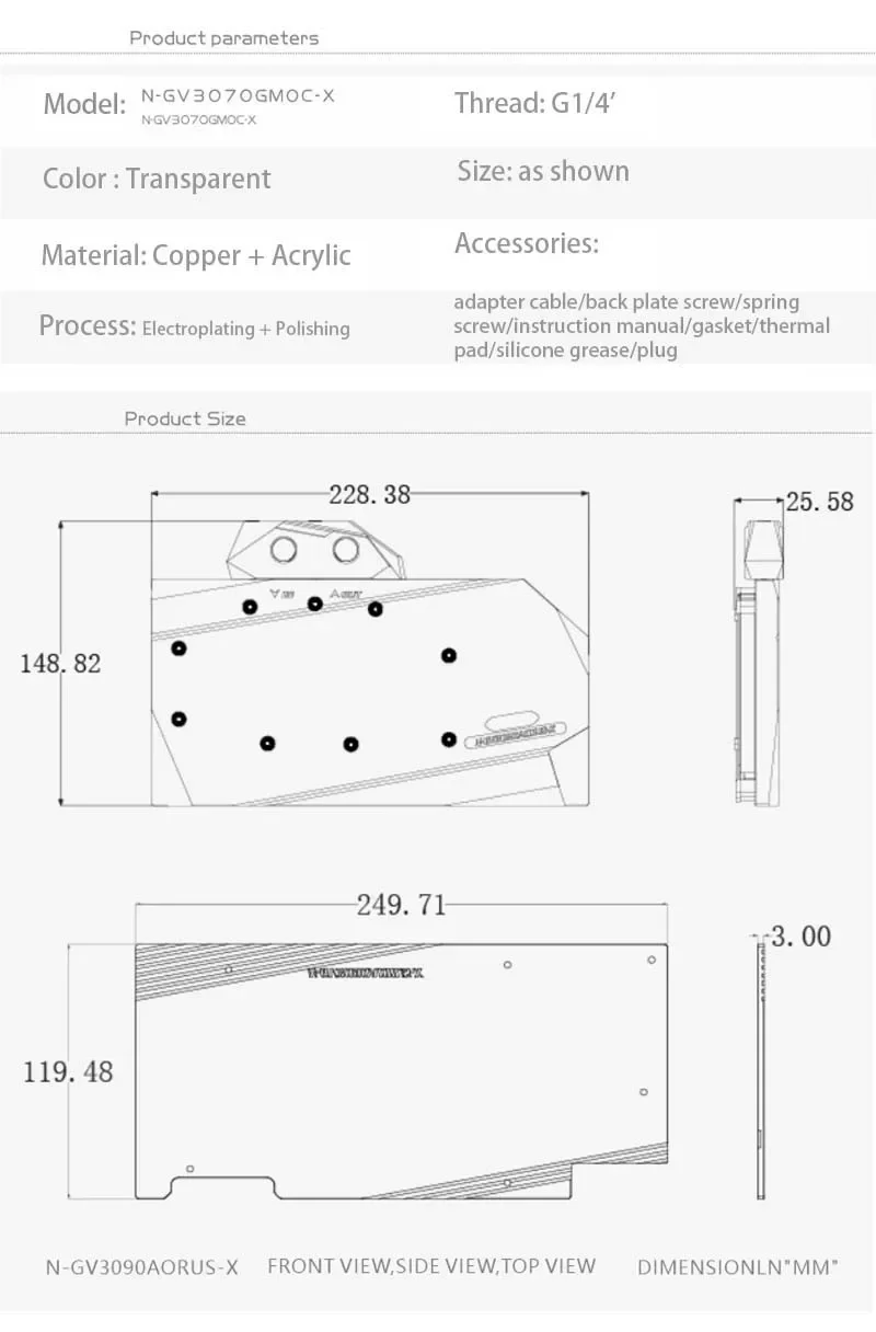 Bykski Water Block Use for GIGABYTE Arous RTX 3090 MASTER /3080 MASTER GPU Card 0.3mm Jet Micro-waterway  N-GV3090AORUS-X