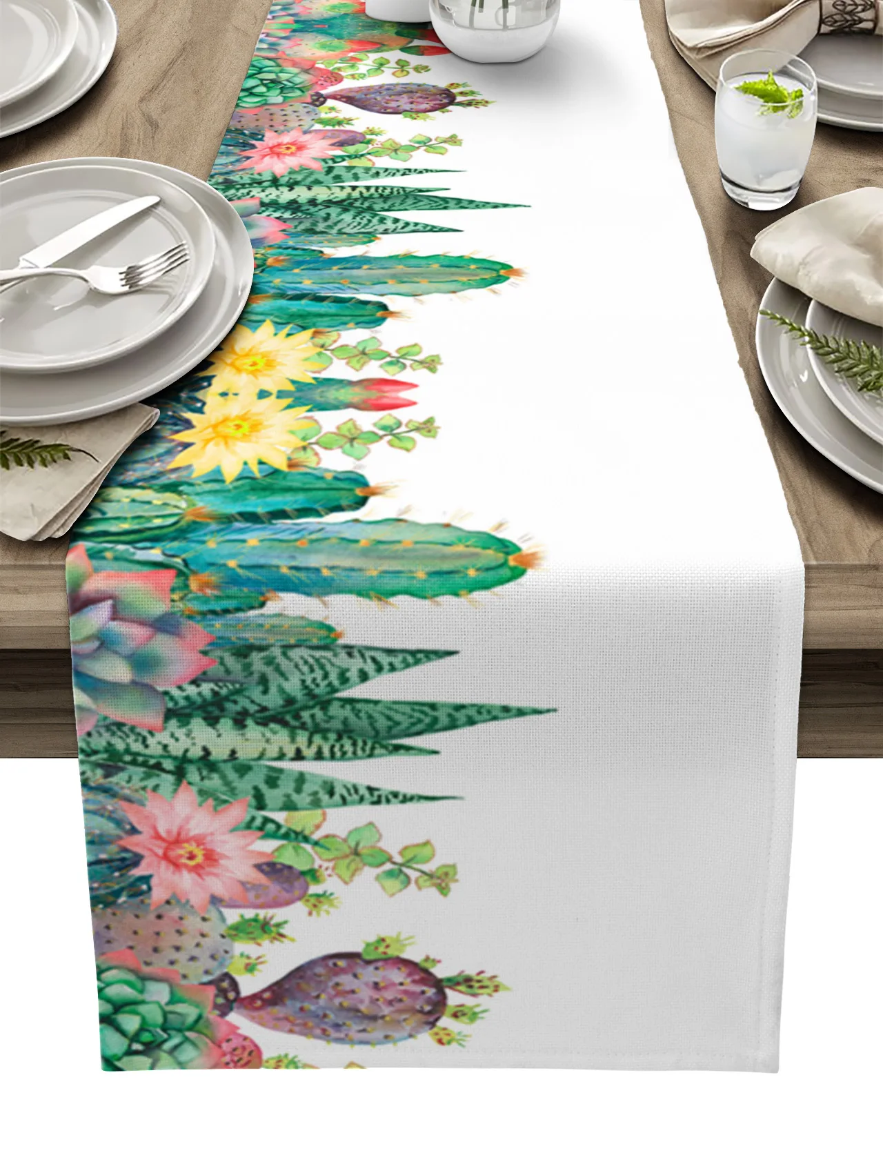 

Cactus Tropical Plants Linen Table Runners Kitchen Table Decoration Accessories Dining Table Runner Wedding Party Supplies