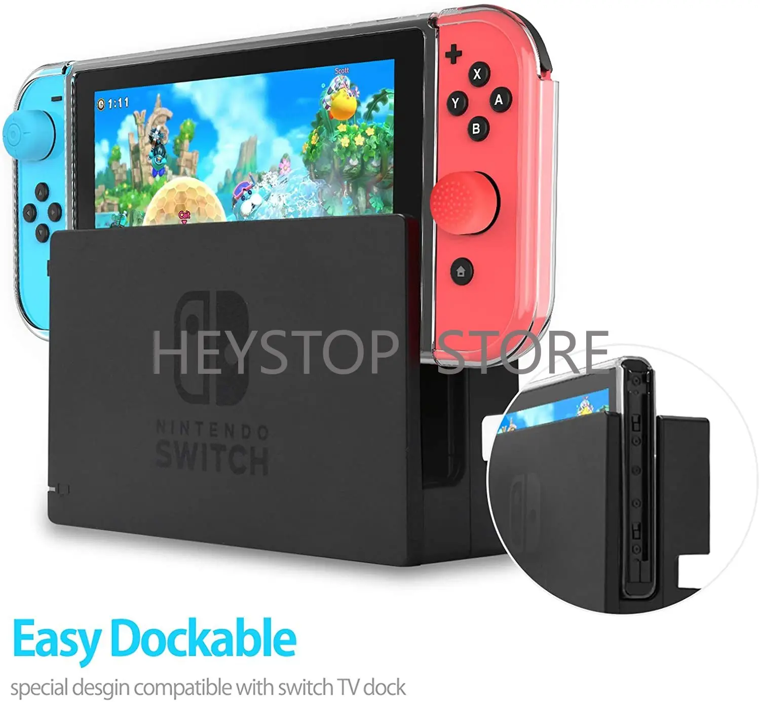 Caso heystop compatível com nintendo switch capa protetora clara dockable para nintendo switch e controlador joy-con