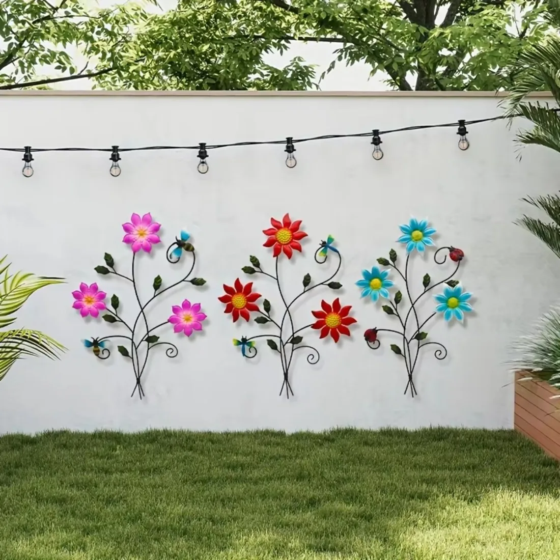 CIFBUY 3pc Colorful Flower Tree Metal Tin Sign,20x30cm,2D Flat Print Floral Wall Decor for Garden,Patio,Yard,Living Room