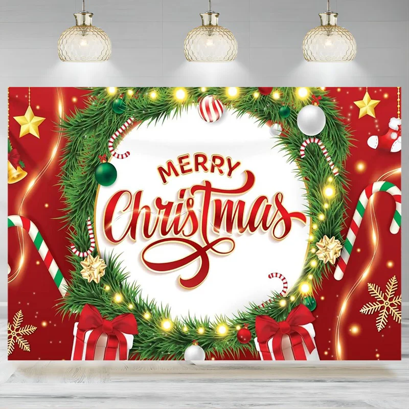 Red Merry Christmas Backdrop Party Decorations Lighted Letters Banner Kids Party Photographic Background