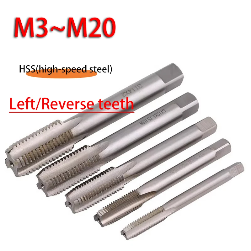 1pcs Left Hand Metric Thread Tap HSS Screw Tap Drill Bit M3 M4 M5 M6 M8 M10 M12 M14 M16 M18 M20 Machine Straight Shank Plug Taps