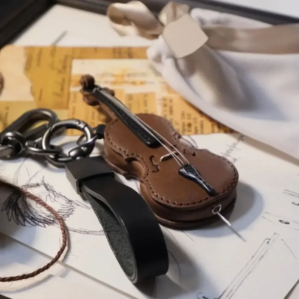 Crafted Leather Violin & Cello Keychain,musical Instrument Keychain, Miniature Music Violin Pendant Keyring for Music Lover