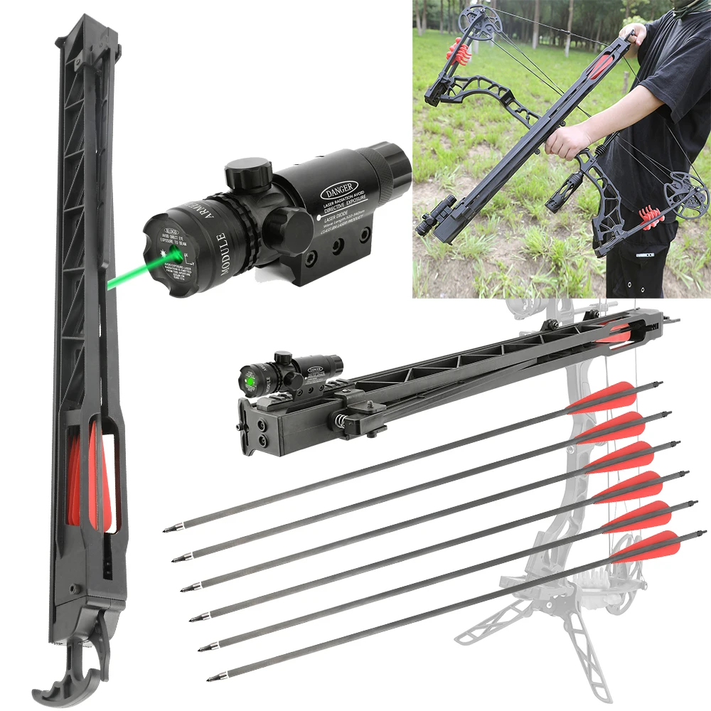 Compound Bow Archery Launcher with Laser Sight Scope 6pcs Pure Carbon Arrow Hunting Targeting Shooting Arrow Launching Aid Tool