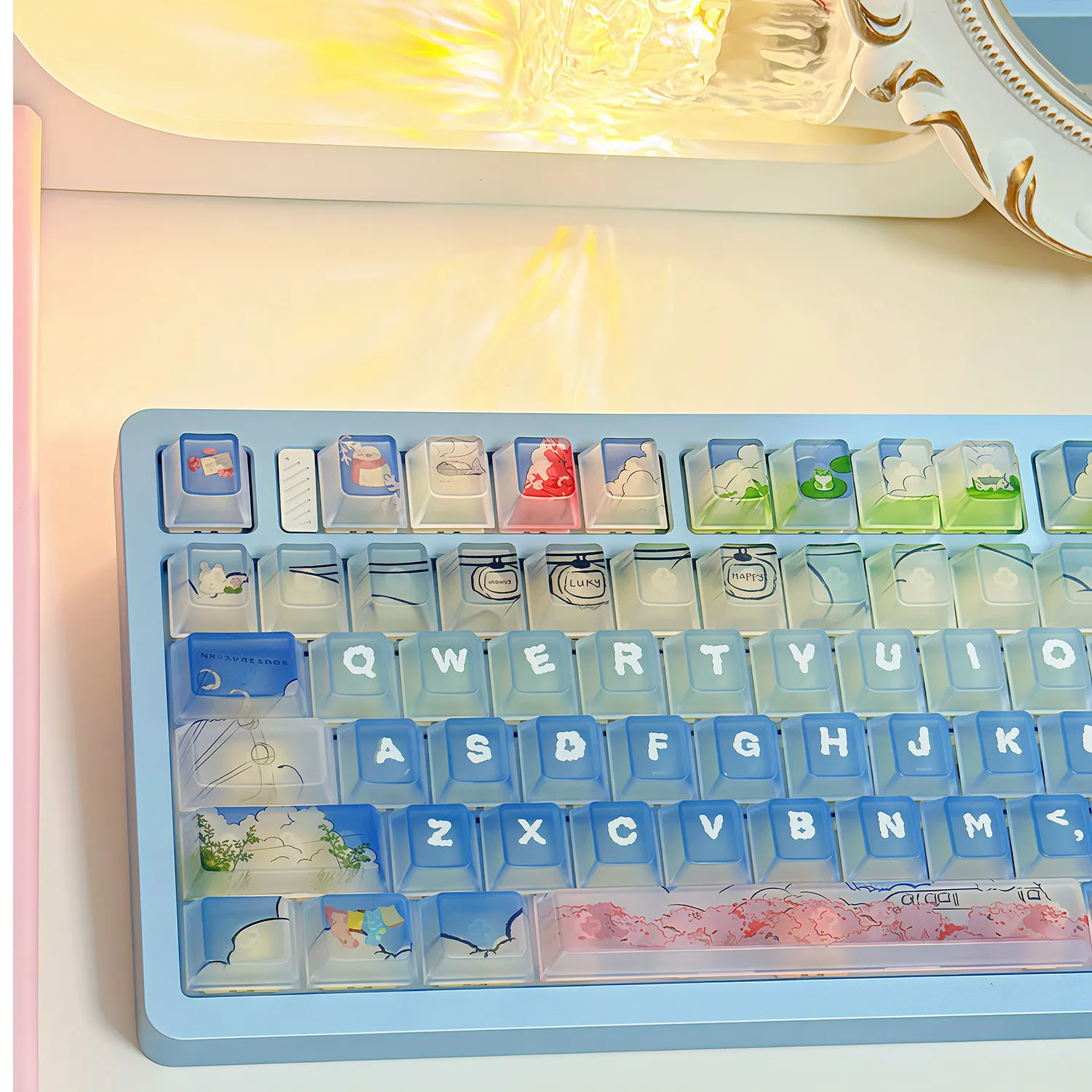 120 Key Future Postcard Themes Key Cap Transparent PC Keys Cap Blue Keycaps PBT Cherry Profile for ANSI Made68 Mad68 Wooting 60