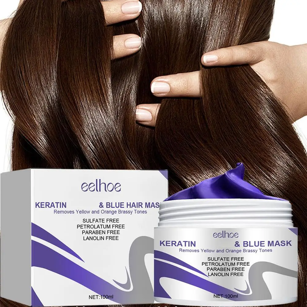Mascarilla para el cabello de Color púrpura, 100ml, blanqueador de cabello rubio, amarillo, elimina el lino, efecto de Color gris y plateado, champú para el cabello antioloros de latón