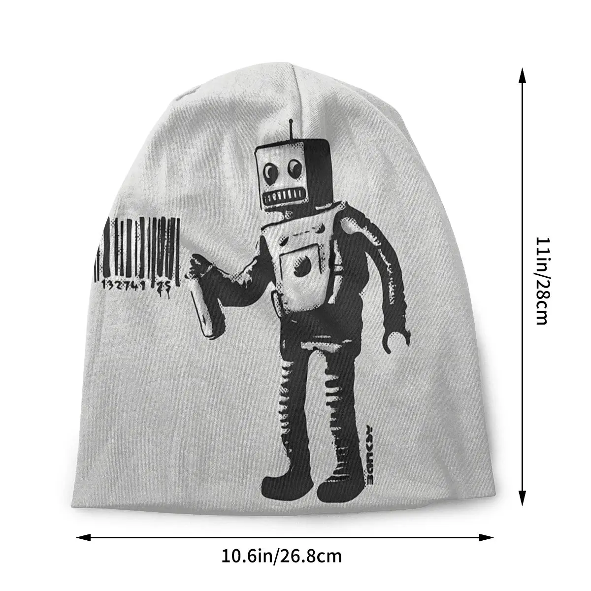 Smiling Robot And Barcodes Better Out Than In New York City Bansy Autumn Female Warm Beanies Double Used Warm Bonnet Hats