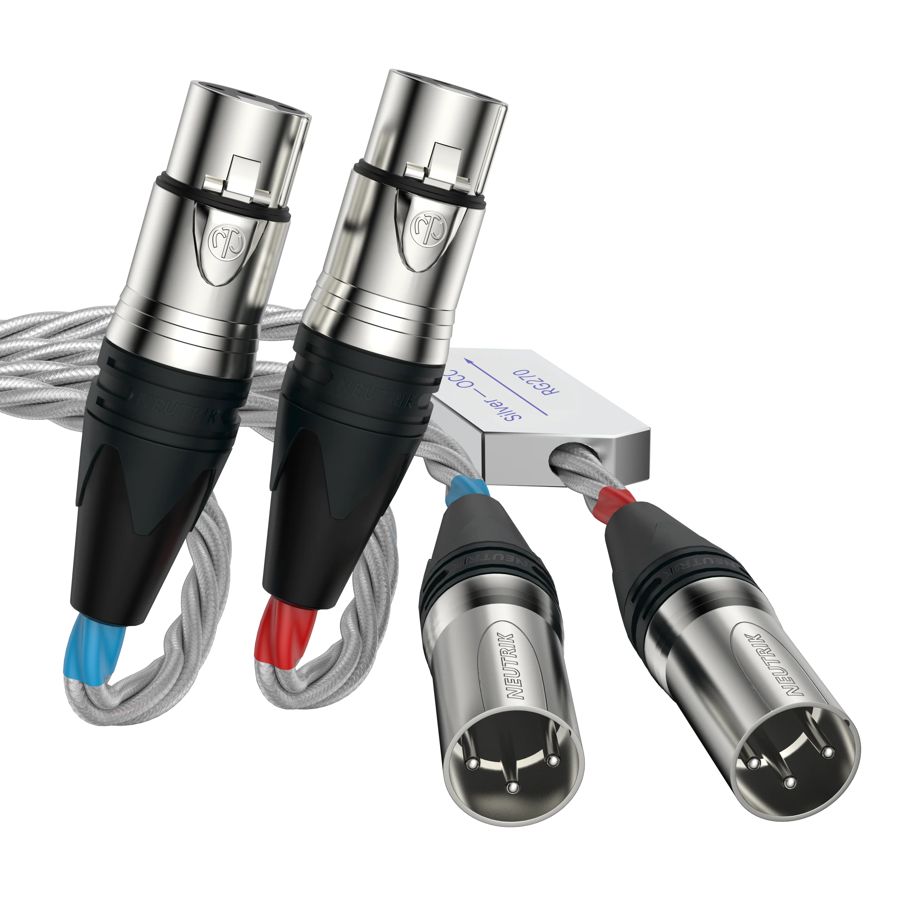 7N OCC Silver Plated XLR Balanced Cable 1 Pair Neutrik 3 Pin Male to Male Audio Interconnect for DAC Amp Studio Monitor