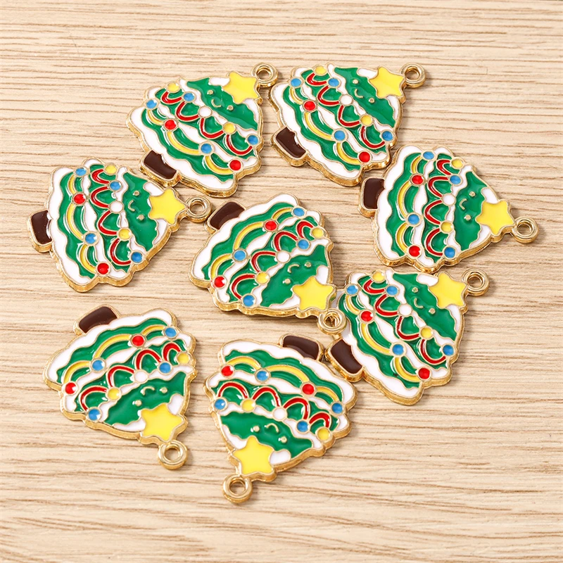 10 Stück 22x28mm Niedliche Emaille-Weihnachtsbaum-Anhänger für Schmuckherstellung, Halsketten, Ohrringe, Armbänder, DIY-Bastelzubehör – Detail 8