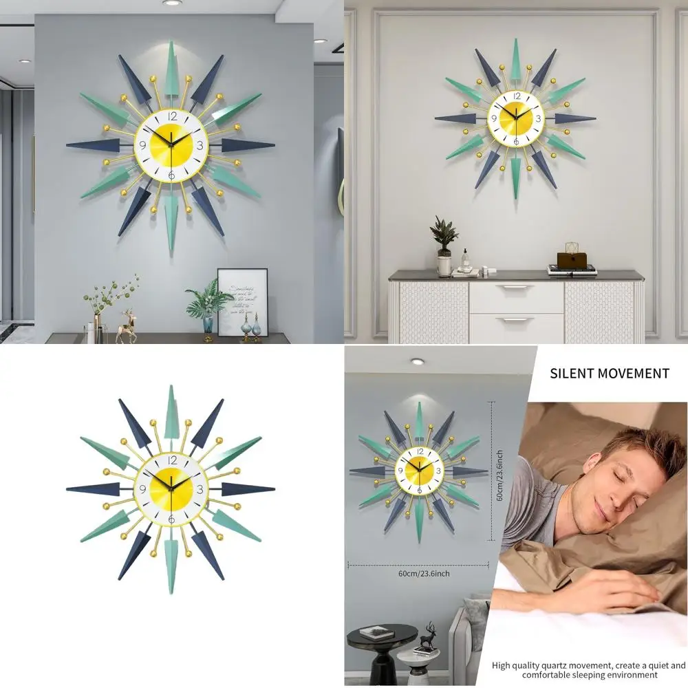 

24 металлических настенных часов Starburst — бесшумные часы с батарейным питанием для декора дома и офиса