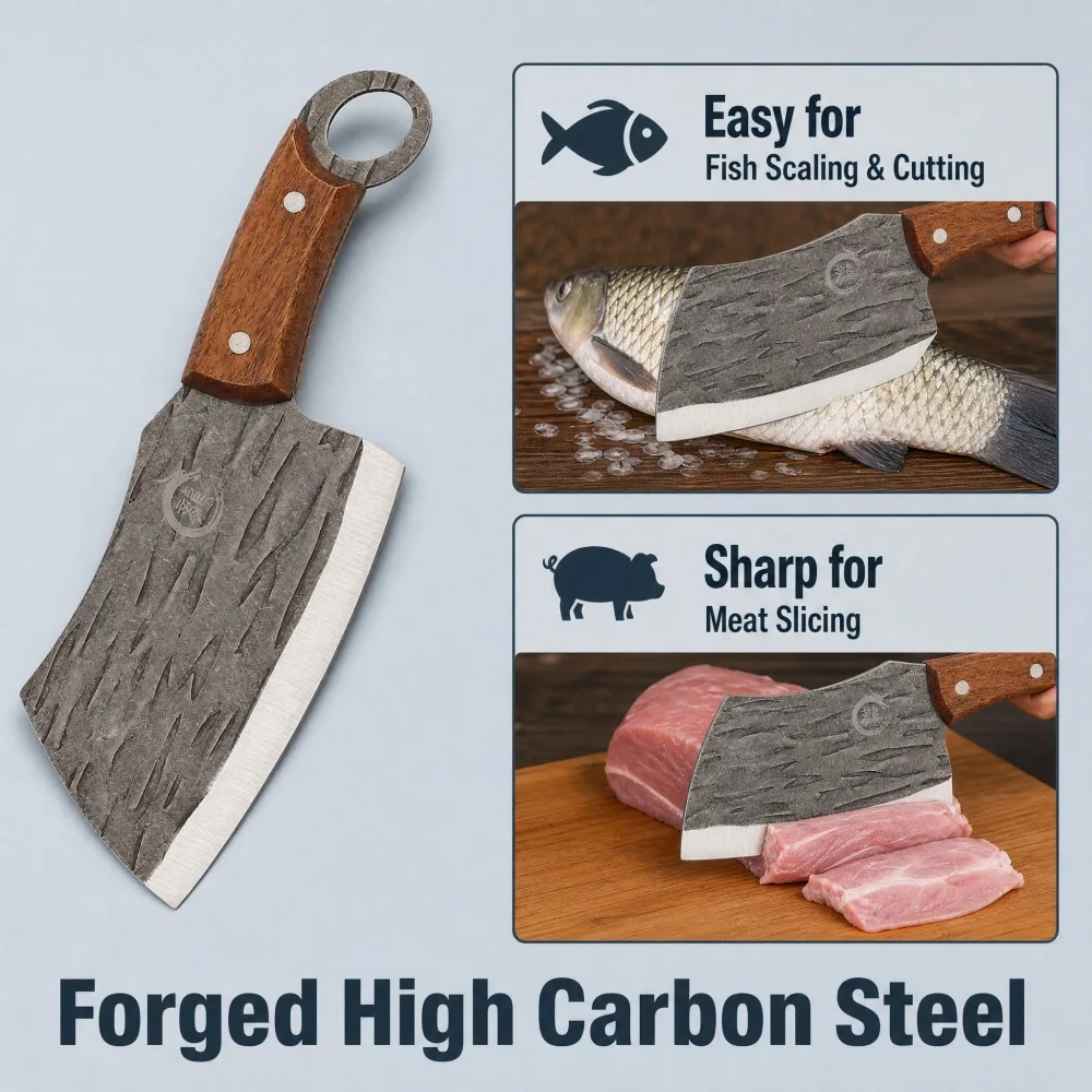 Cleaver Knife Slicing Fish Meat Vegetables Forged Boning Knife Stainless Steel Wooden Handle Kitchen Knives Chef Cooking Knifes