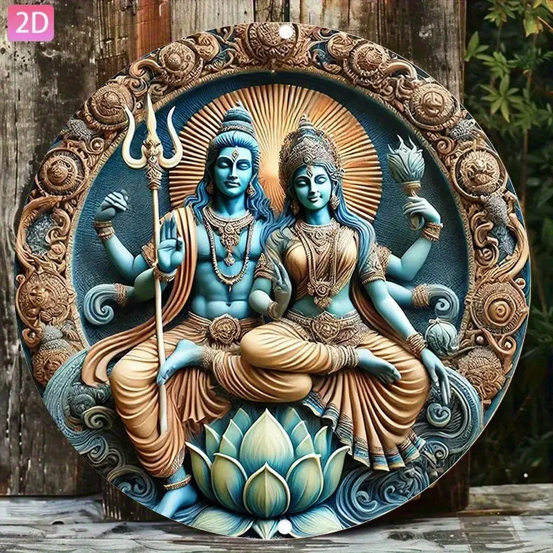 2D Vintage Metal Sign Shiva Parvati Indian Mythology Wall Art Garden Kitchen Bar Garage Cafe Restaurant Holiday Decor