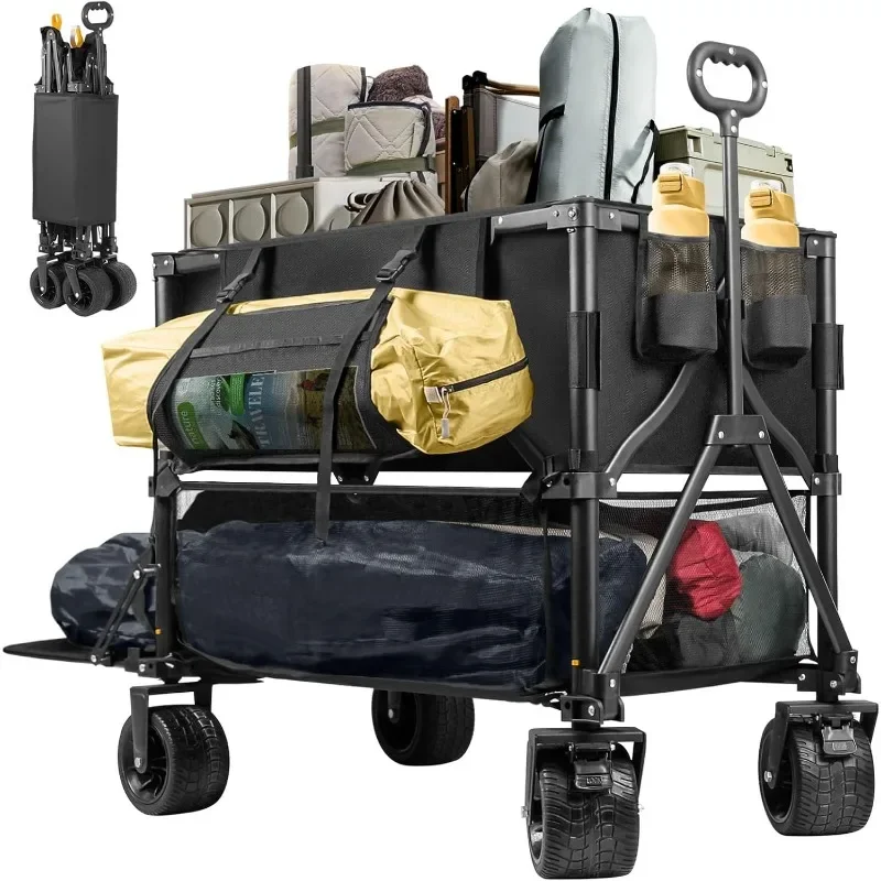

POPULARDdouble Decker Wagon емкостью 600 фунтов и складной спортивный Wagon объемом 400 л с большими колесами, удлиненная складная тележка 54 дюйма для
