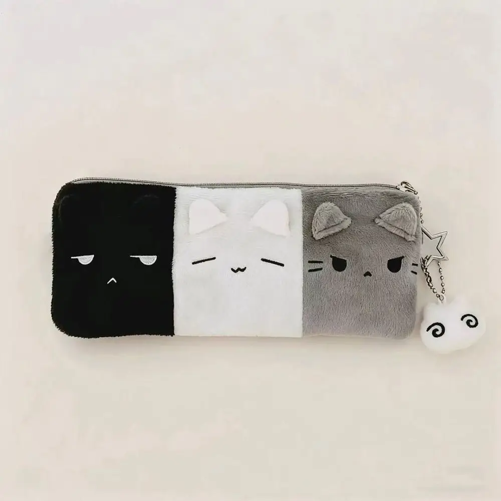 

Cute Pen Bag Black White Grey Portable Stationery Pouch Large Capacity Kitten Pen Box School Supplies