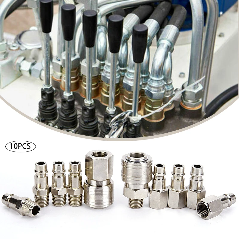 

German Style Quick Coupling 10pcs Iron Nickel-plated Pneumatic Coupling Air Compressor 1/4 Inlet Coupling