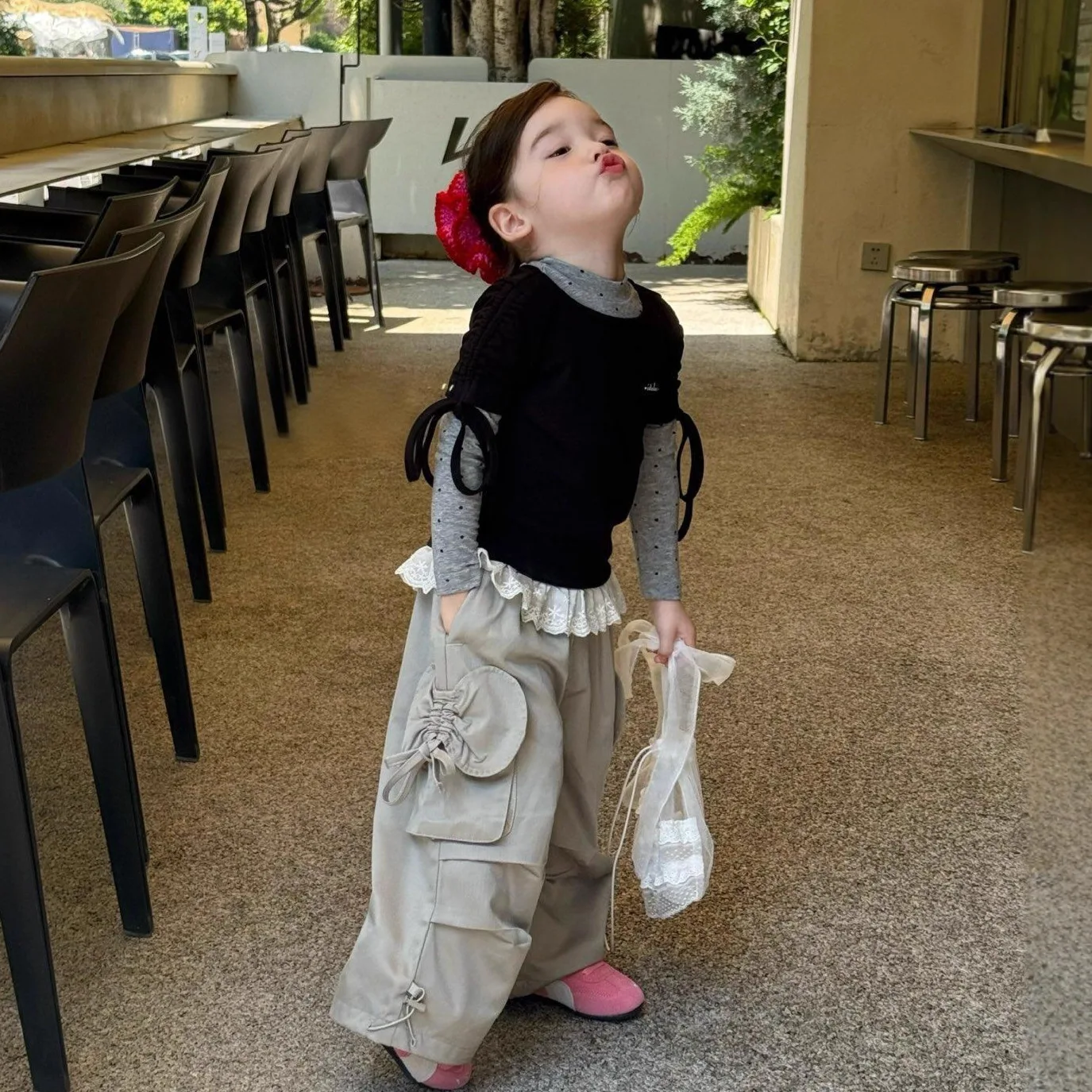 

Children's Clothing, Girls' Long Sleeved T-shirt, 2025 New Autumn Children's Polka Dot Base Shirt Fake Two-piece Lace T-shirt