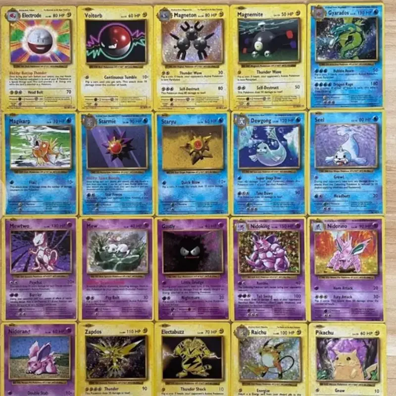 60pcs Pokemon English Version First Generation Card Trainer Energy Card Cartoon Game Anime Collection Cards DIY Gift Toys