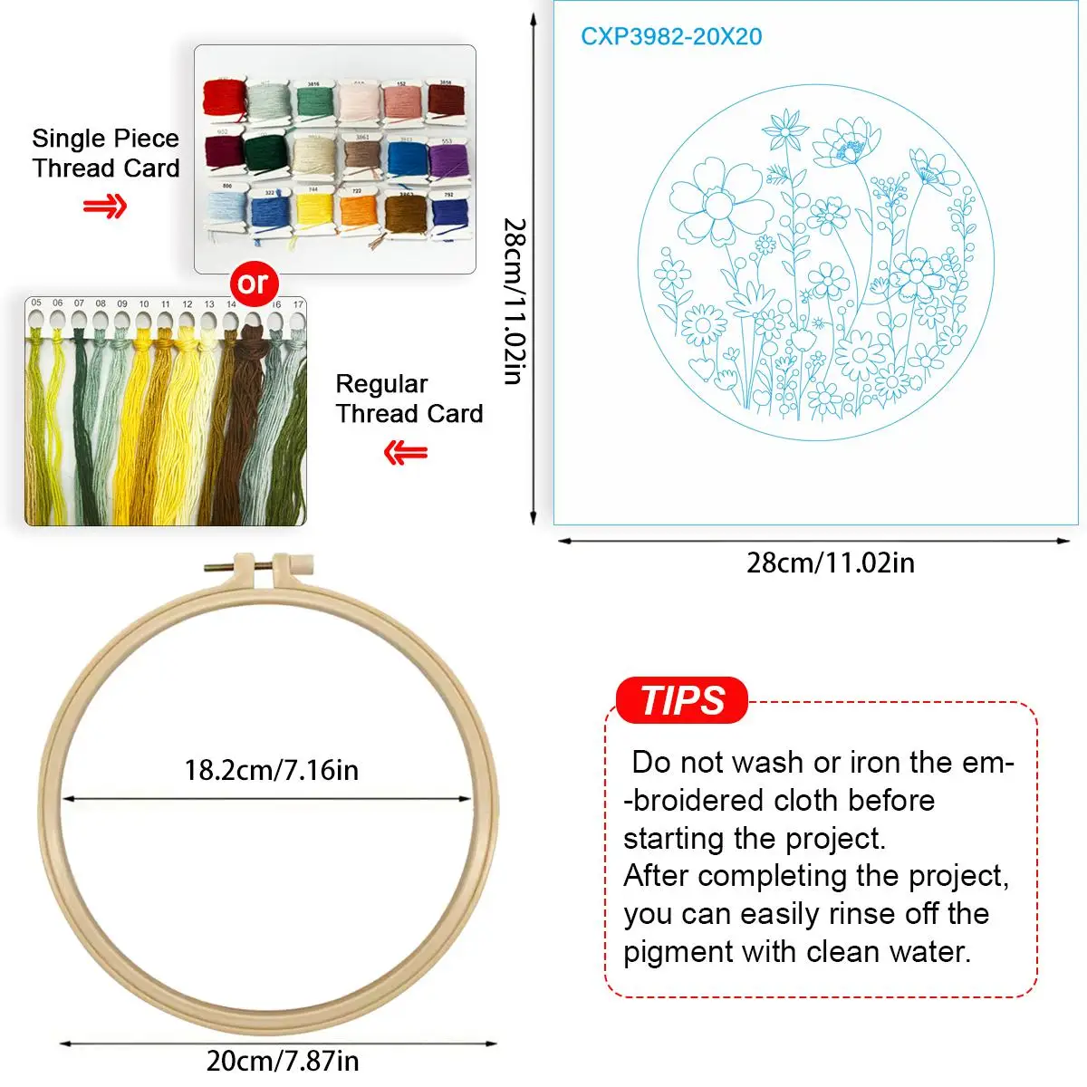 1 Stück 20x20 cm/15x15 cm (7,87/6,3 Zoll) Stickerei-Starter-Kit mit Meerblick, DIY-Kit, Stickerei-Set für Anfänger – Detail 5