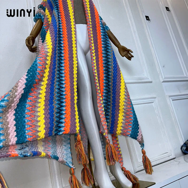 WINYI African woman Winter tassel Knitted cardigan down coats Christmas Fashion hipster party dress Thick Warm Female outerwears