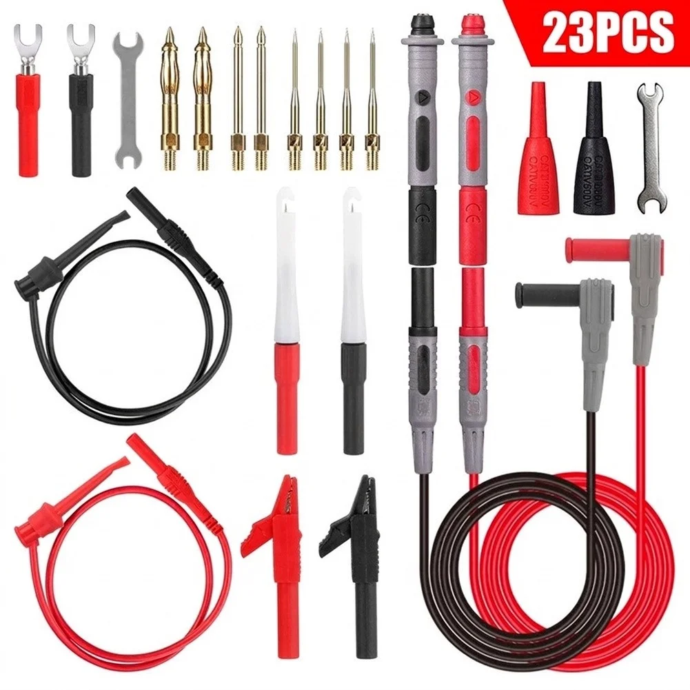23Pcs Multimeter Test Kit Gold Plated Probes Wire Piercing Clips For Auto Electrical Circuit Testing Meter Accessories Tool