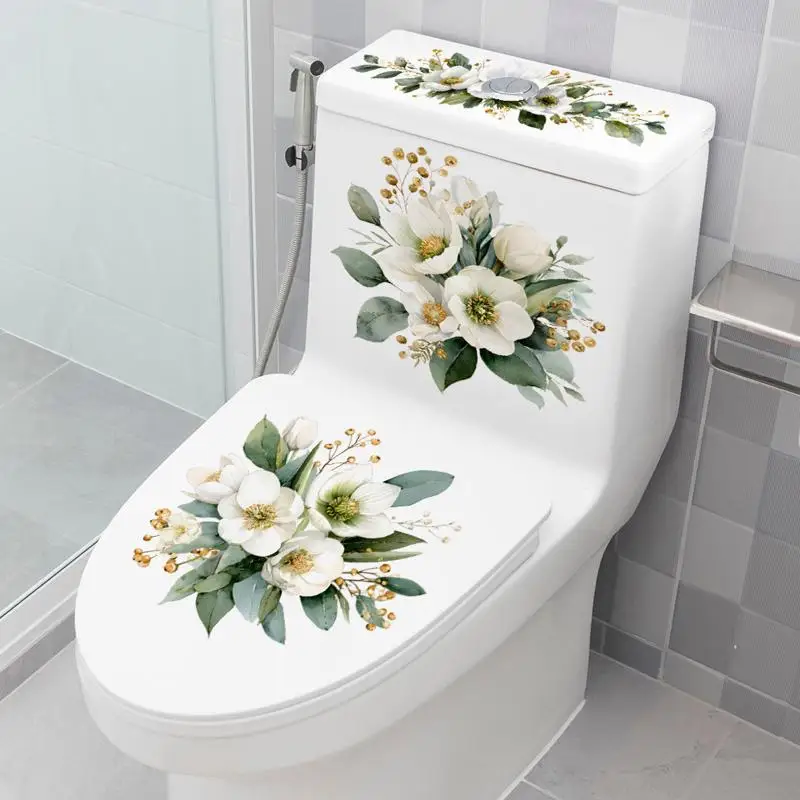Toilet Sticker Flower Butterfly Sticker Bathroom Self-adhesive Painting Waterproof Sticker Toilet Cover Bathroom Wall Sticker