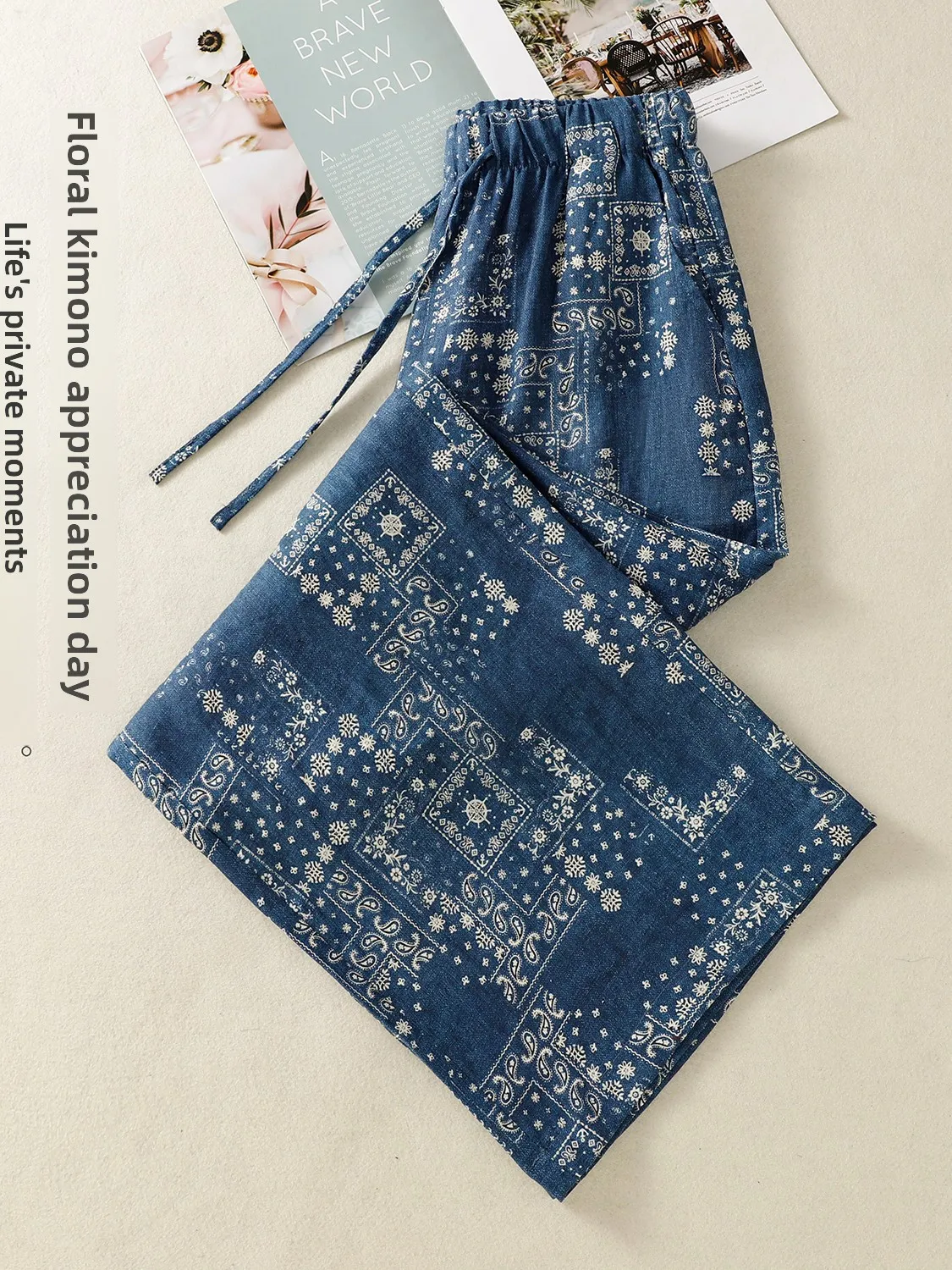 بنطلون واسع الساق من القطن والكتان، تصميم فضفاض للصيف والعطلات، نمط عرقي، بنطلون نسائي بمقاسات كبيرة، مريح وفضفاض ومُنحف