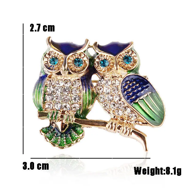 Creative Cartoon Cute Owl Brooch Unisex Fashion Delicate Color Rhinestone Temperament Blue Women Brooches Pin Accessories