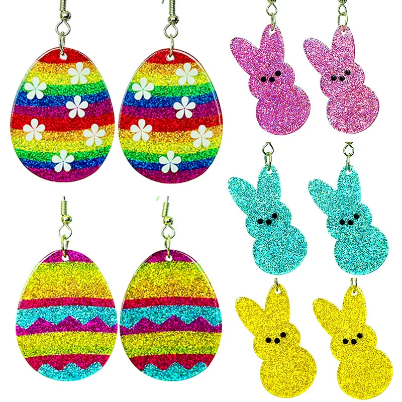 New Easter Earrings Rabbit Colorful Shiny Acrylic Earrings Girl Shiny Oil Rainbow Earrings Easter Decorative Gift