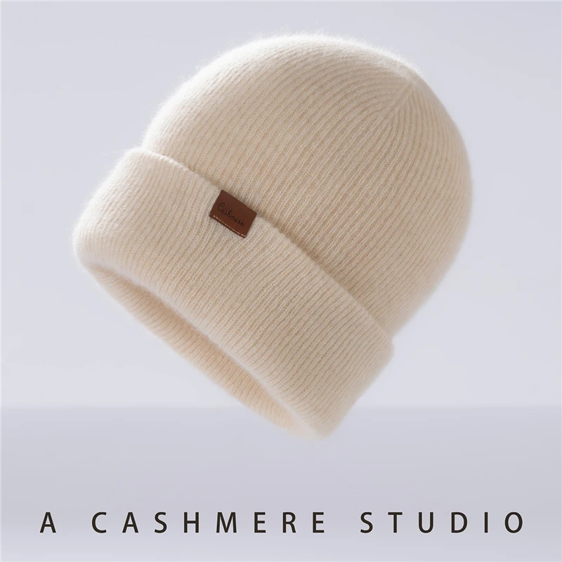

100% cashmere hat women's double-layer thick knitted yarn hat casual solid color warm hat winter thick ear protection hat cold
