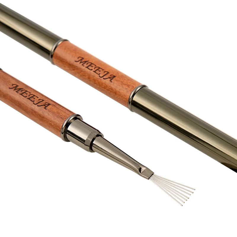 1/2 個ダブルヘッドサンダルウッドハンドルステンレス鋼ニードルペイントペンジェルブラシクリスタルネイルアートマニキュア