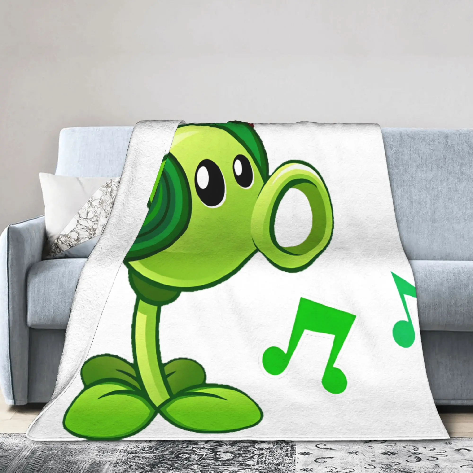 Plants Vs Zombies Peashooter With Headphones Blanket Quality Soft  Throw Blanket Winter Travel Living Room Print Bedspread