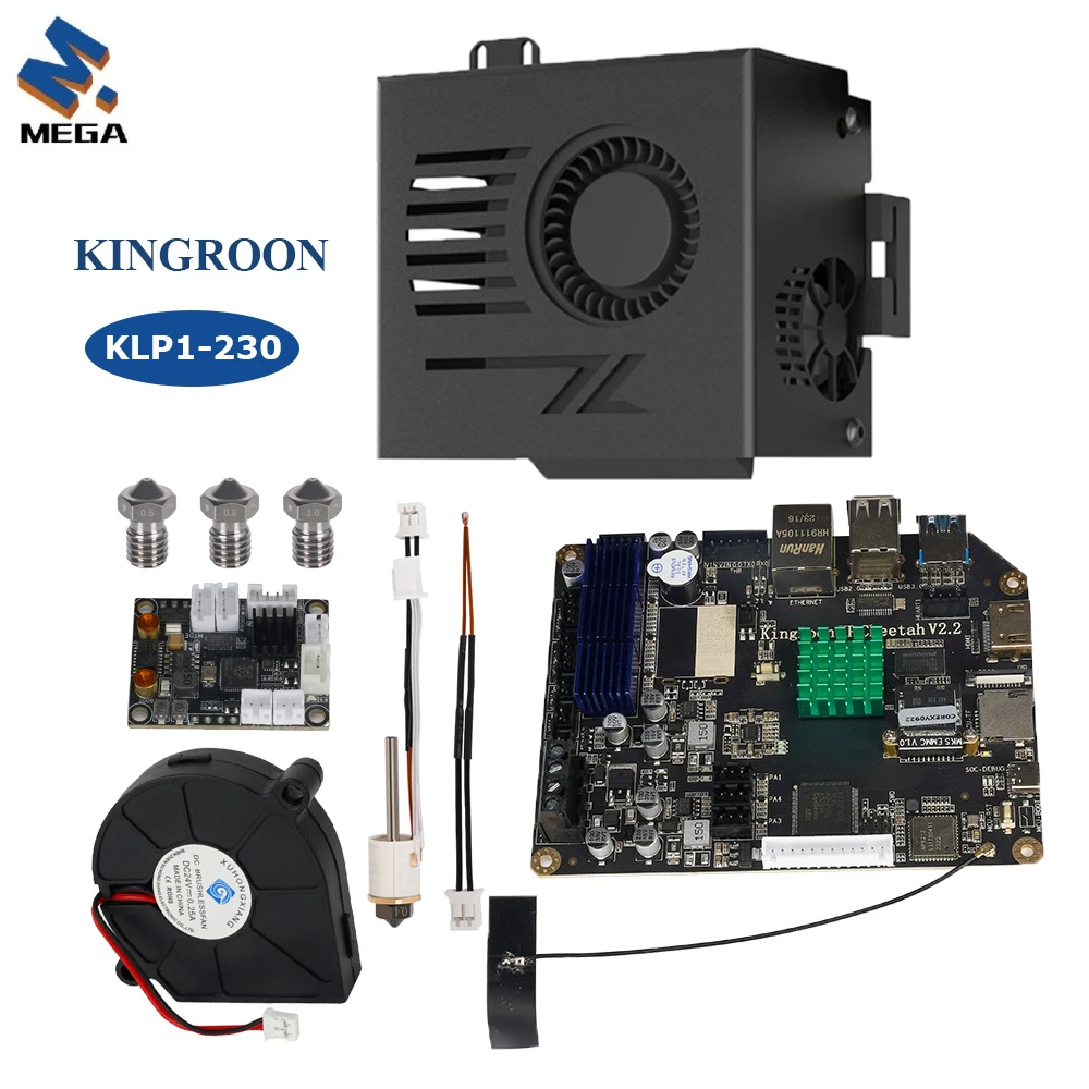 Original Kingroon KLP1-230 Parts Extruder Hotend Kit Motherboard Adapter board Ceramic Heater Themistor Heatbreak Fan Nozzle