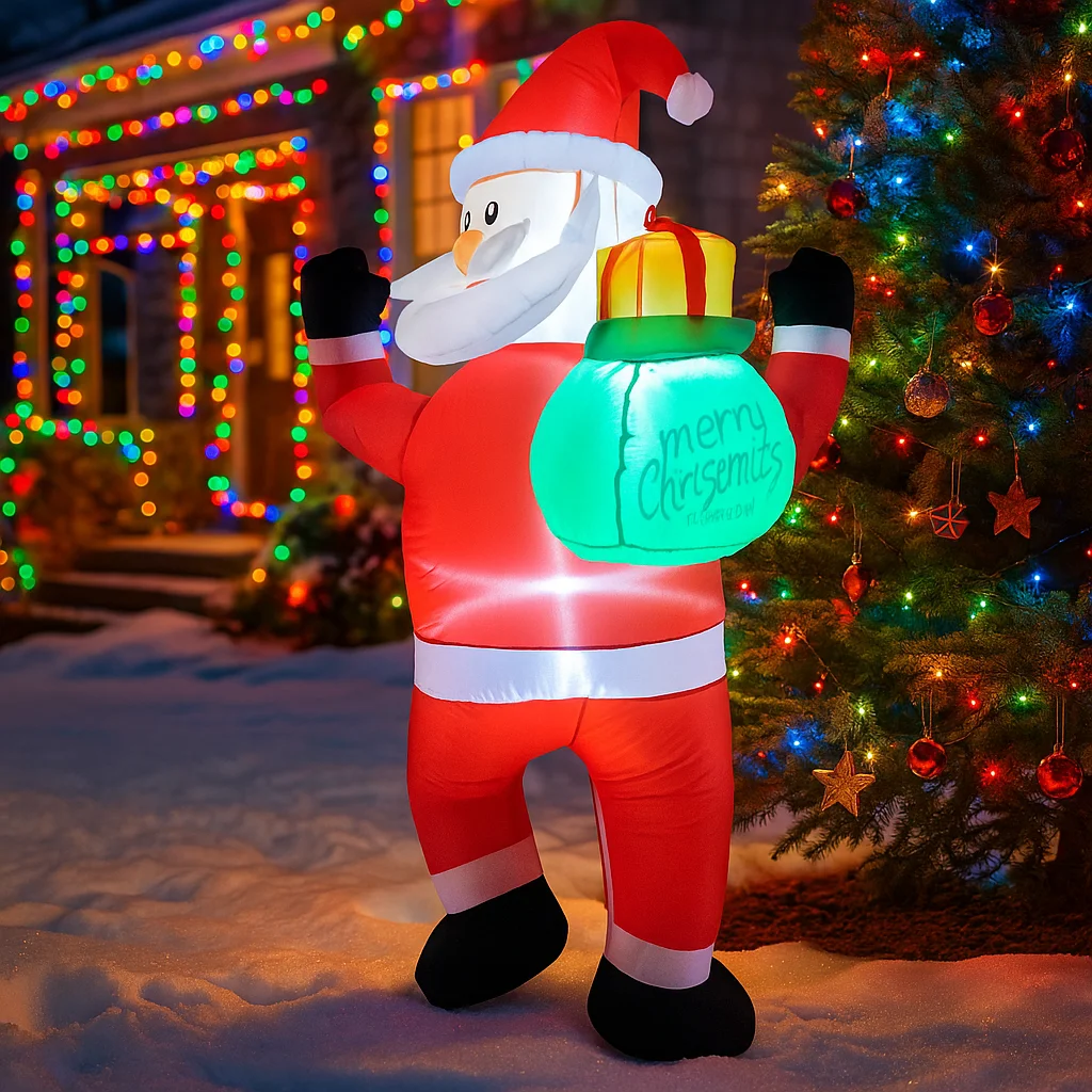 

1.5M/4.9FT Inflatable Santa Claus with Gift Bag Lights LED Home Decor Toys Yard Xmas Holiday Supplies Outdoor Lawn Garden Decor