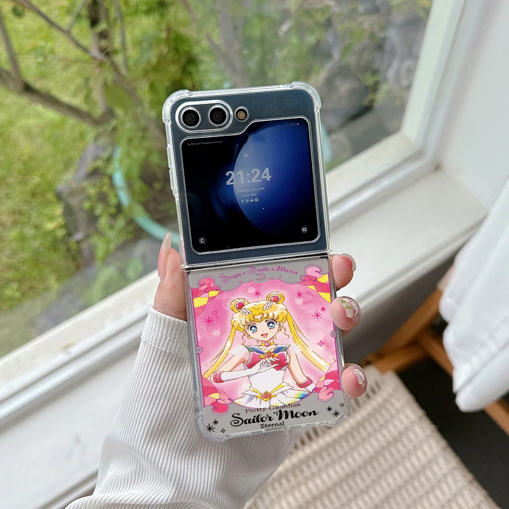 Cute Magic Girl Sailors Moons Phone Case for Samsung Galaxy Z Flip 3 4 Z Flip 5 Z Fold 4 5G PC Soft Anti-fall Back Cover