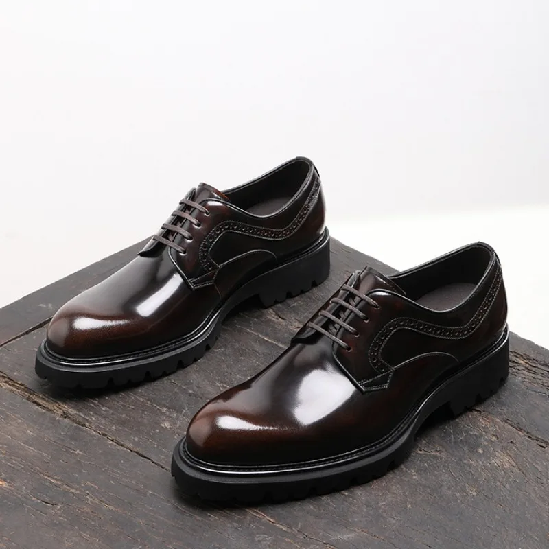 Luxury Patent Leather Mens Dress Shoes Handmade Quality 2025 Spring Retro Genuine Leather Black Wedding Social Oxfords Shoes Man