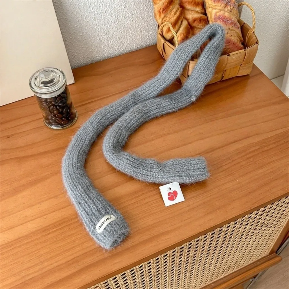 

Простые однотонные длинные узкие шарфы Y2K, вязаный шарф с лентой, сохраняющий тепло, милый шарф в корейском стиле, пикантная девушка