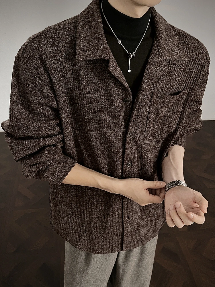 

Мужская свободная рубашка из полиэстера с текстурой и драпировкой, больших размеров, для весеннего повседневного и делового стиля