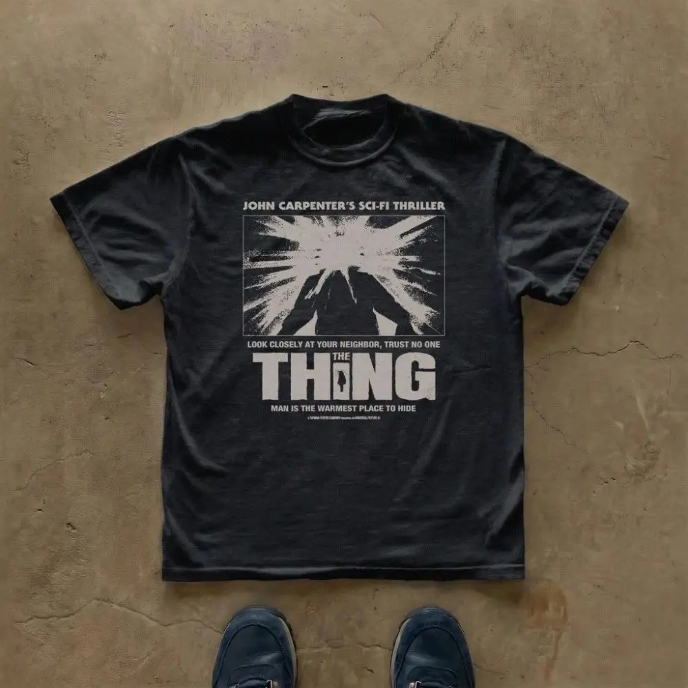 Vintage Y2k Tops The Thing Movie Poster T-shirt John Carpenter Horror Film Tee Graphic Print Casual Clothing All-Season Unisex