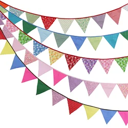 3.2M Multicolor Fabric Bunting 12 Pennant Flags Wedding Party Decor Banner Home Baby Shower Carnival Garland