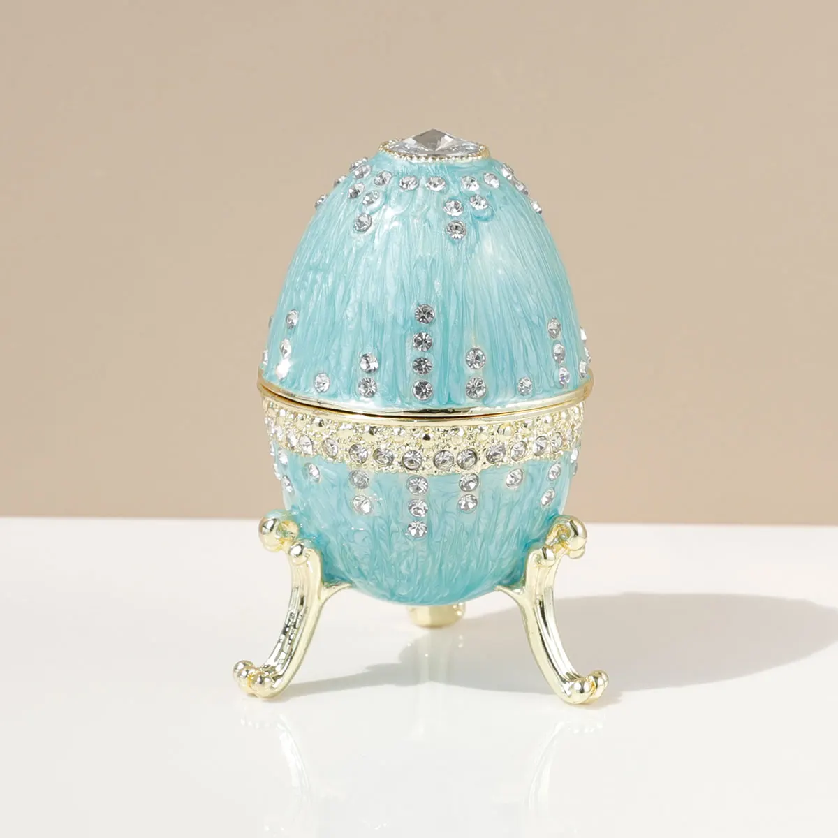 Vinage Blue Faberge scatola portagioie smaltata stile uovo incernierata, regalo unico per la famiglia