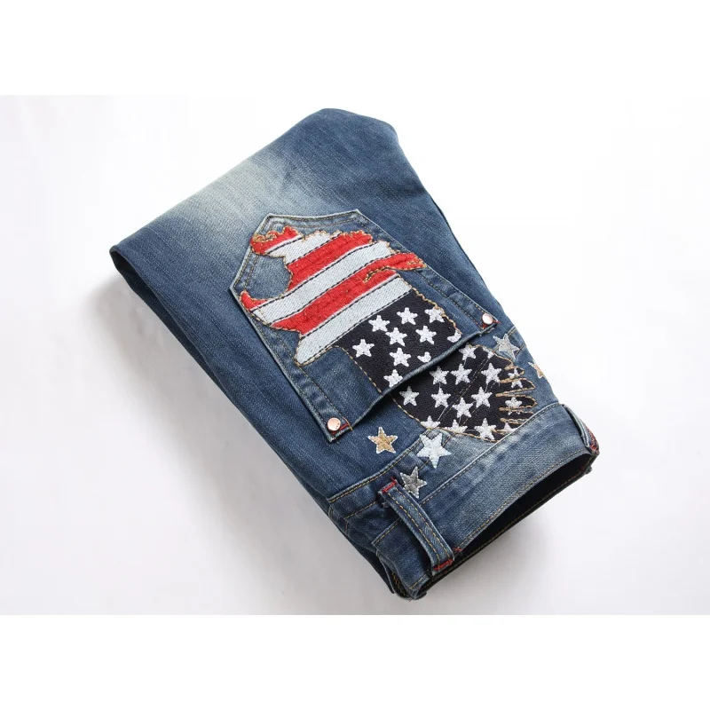 Jeans Stretch masculino americano bordado reto slim fit, calças da moda de rua que tudo combinando, novas roupas de moda, 2024