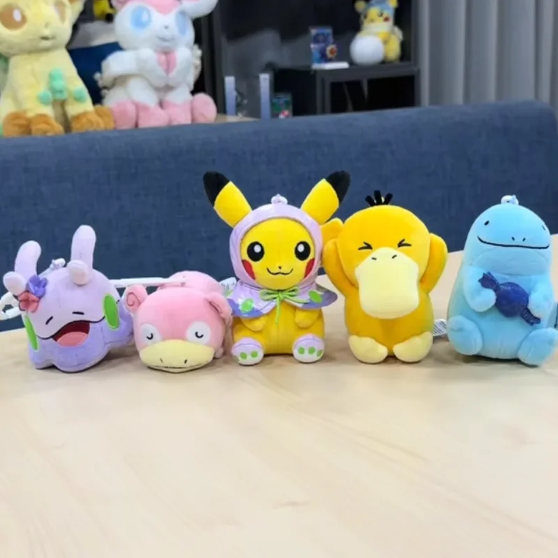 PokéMon Plush Keychain Unrelated Weather Series Cute Psyduck Slowpoke Soft Stuffed Doll Hanging Ornament Bag Pendant Accessory