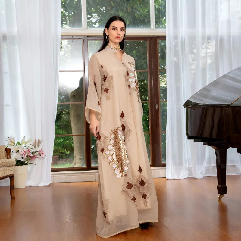 2025 New Musulman Abayat Dress Beaded Rayon Robe Femme Musulman Evening Dress Skirt for Middle East, Europe and America.