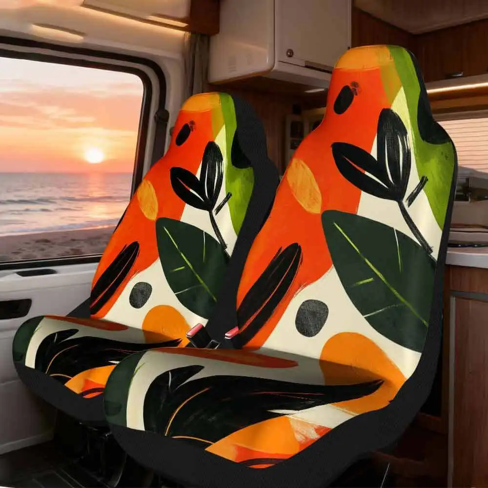 Set Of 2 Universal Car Seat Covers Featuring An Abstract Leaf Dance Design, Perfect For Stylish Vehicles. Ideal For Weekend Outi