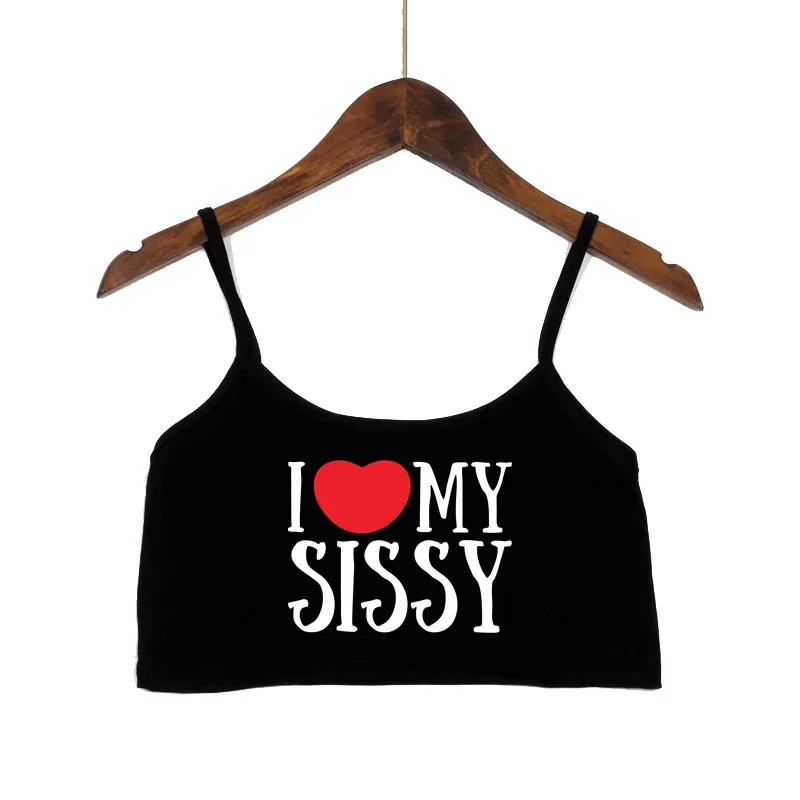 Women's Cute Crop Top I lOVE MY SISSY Letters Print Sexy Elastic Cotton Camis Sleeveless Short Tank Top Bar Hot Tops for Women