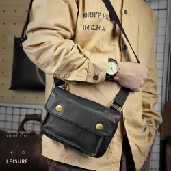 Saco de peito dos homens de couro genuíno do vintage de negócios crossbody bolsa de ombro portátil armazenamento masculino saco do mensageiro para viagens