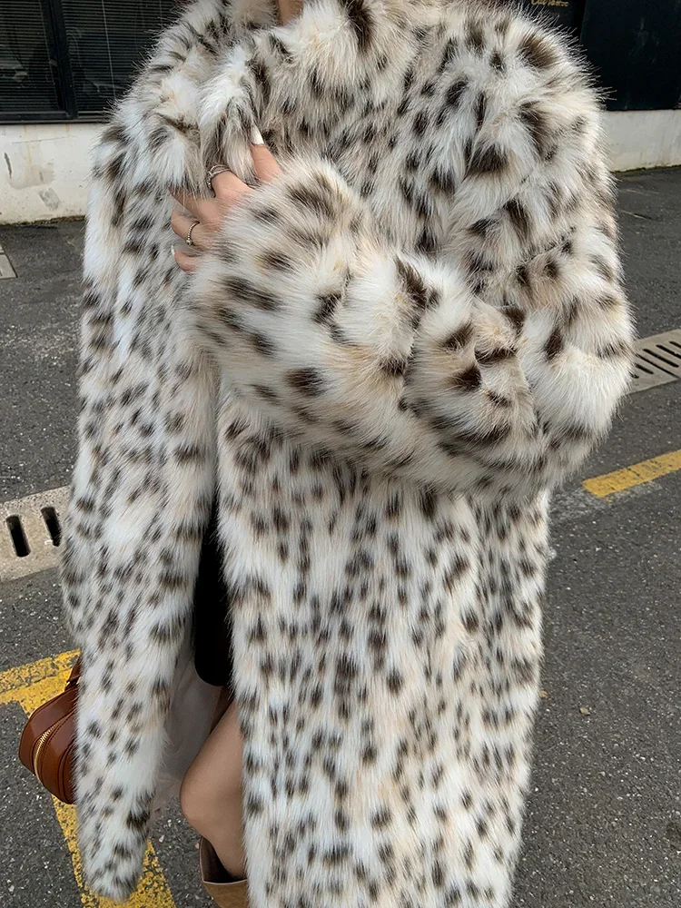 2024 New Arrival Leopard  Fur Overcoat with Fashion party Thick warm Faux Fur Unique Design Winter Entry lux fur Coat Women\'s