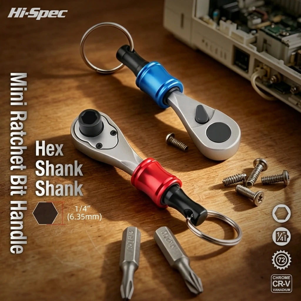 1/4 Inch Mini Ratchet Screwdriver, Compact Hex Bit Handle Tool for Tight Spaces, Auto Repair, Bike Maintenance & DIY Projects